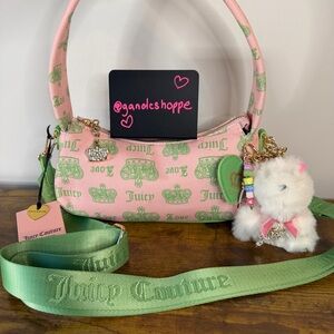 New Juicy Couture Juicy Festival Shoulder Crossbody Handbag Pink Green Charm